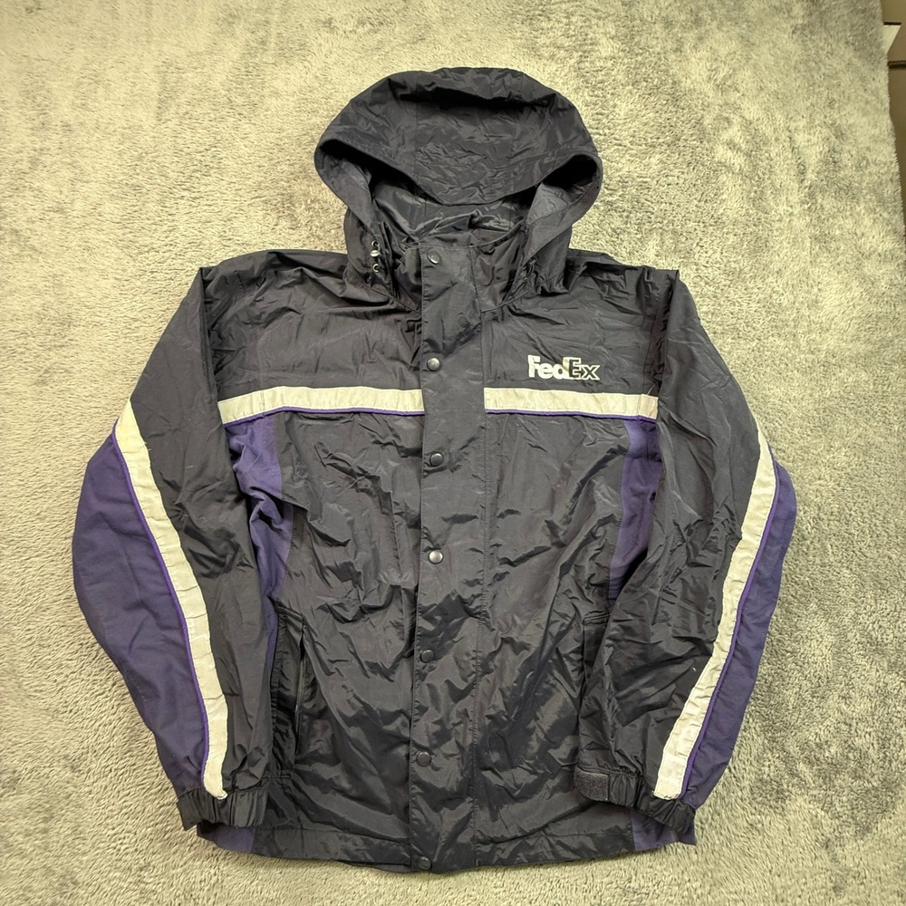 FedEx Rain Jacket Mens M Black Purple Stan Herman Lined High Vis FD3326